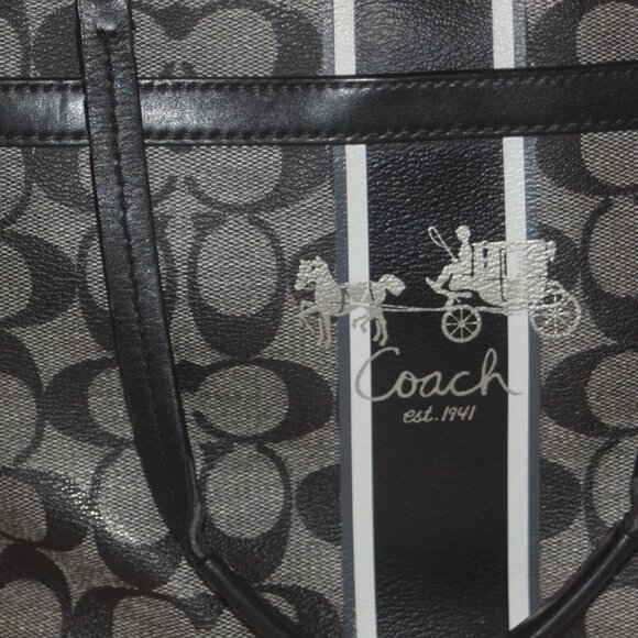 Coach 12358 Signature Coated Heritage Stripe Tote Shopper Shoulder Handbag Logo - Picture 3 of 6